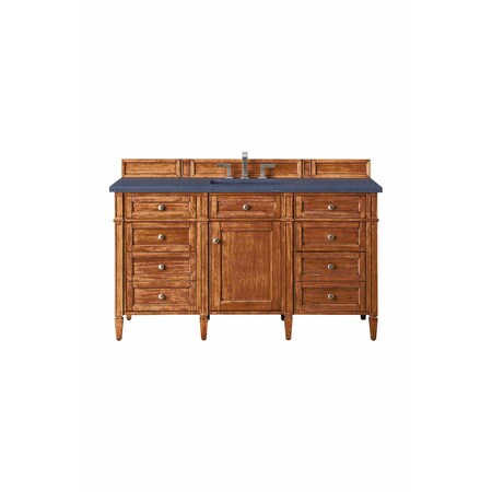 James Martin Vanities Brittany 60in Single Vanity, Saddle Brown w/ 3 CM Charcoal Soapstone Quartz Top 650-V60S-SBR-3CSP